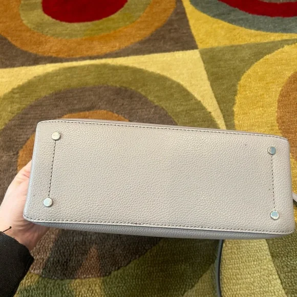 Kate Spade New York Eva Small Top Zip Satchel Leather Bag Purse Grey White Pink